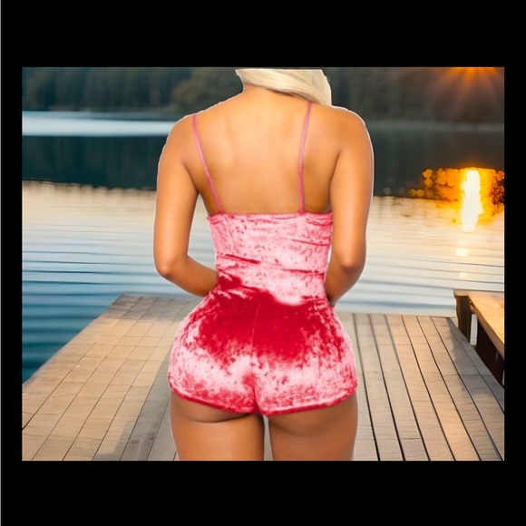 Pretty In Pink Velvet Cami Style Top Straps Romper/Onesie Jumper 1 Pc outfit - Picture 7 of 7